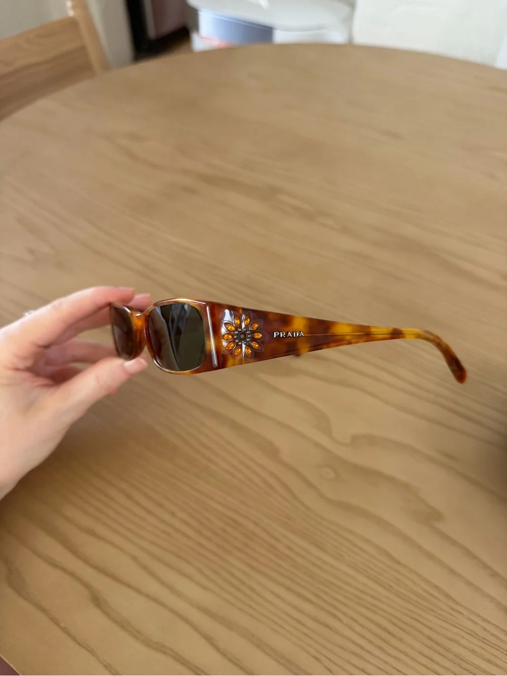 Prada VPR18H Tortoiseshell Sunglasses with Crystal Flower
